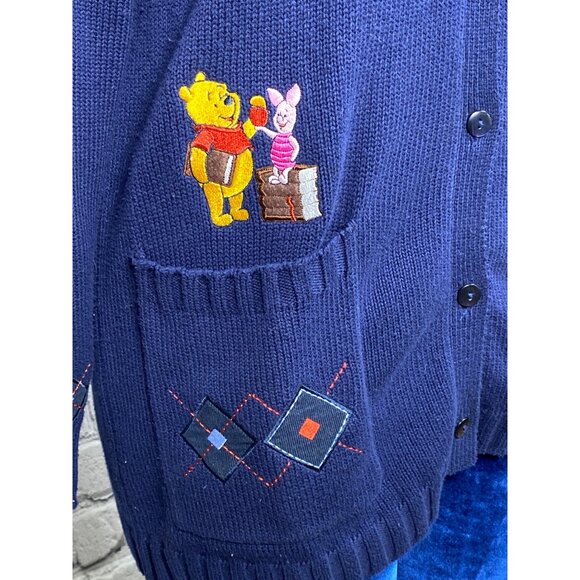 Vintage Disney Store Small Winnie The Pooh Embroidered Cardigan Sweater Navy - Picture 3 of 13